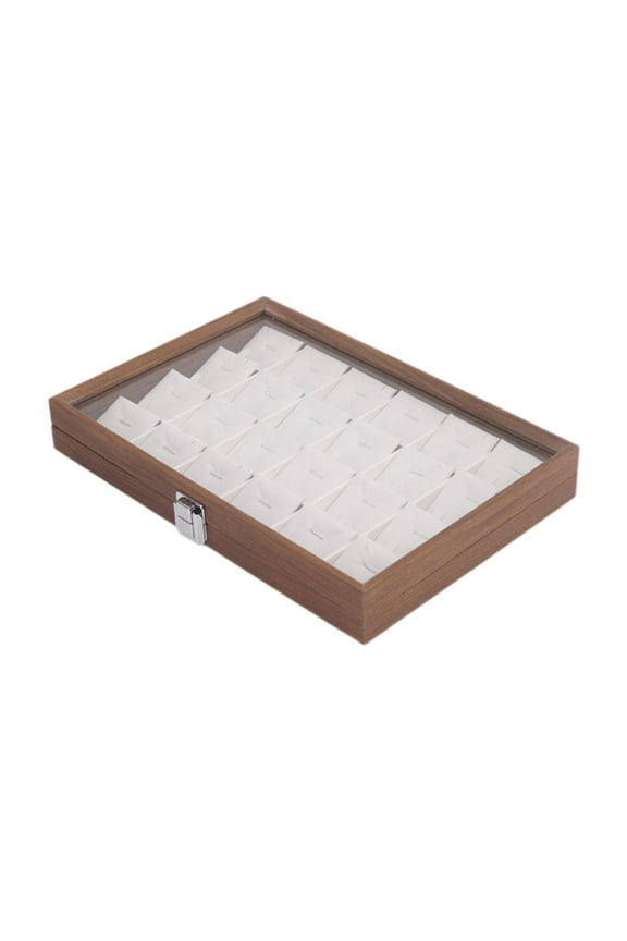 Wooden Jewelry Box Portable Container for Pendant Charms Stud Earrings Rings 24 grid