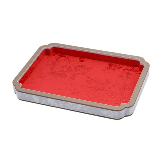 Milageto Wooden Velvet Jewelry Tray Decorative Display Tray for Chains Bracelet Watch Red