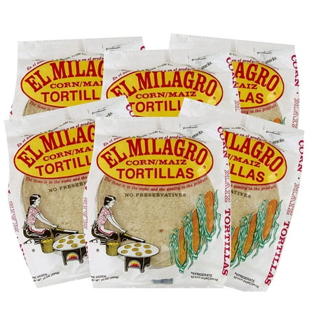 Milagro Classic Corn Maiz Natural Soft Tortillas for Tacos, Cooking, etc - 6 Pack