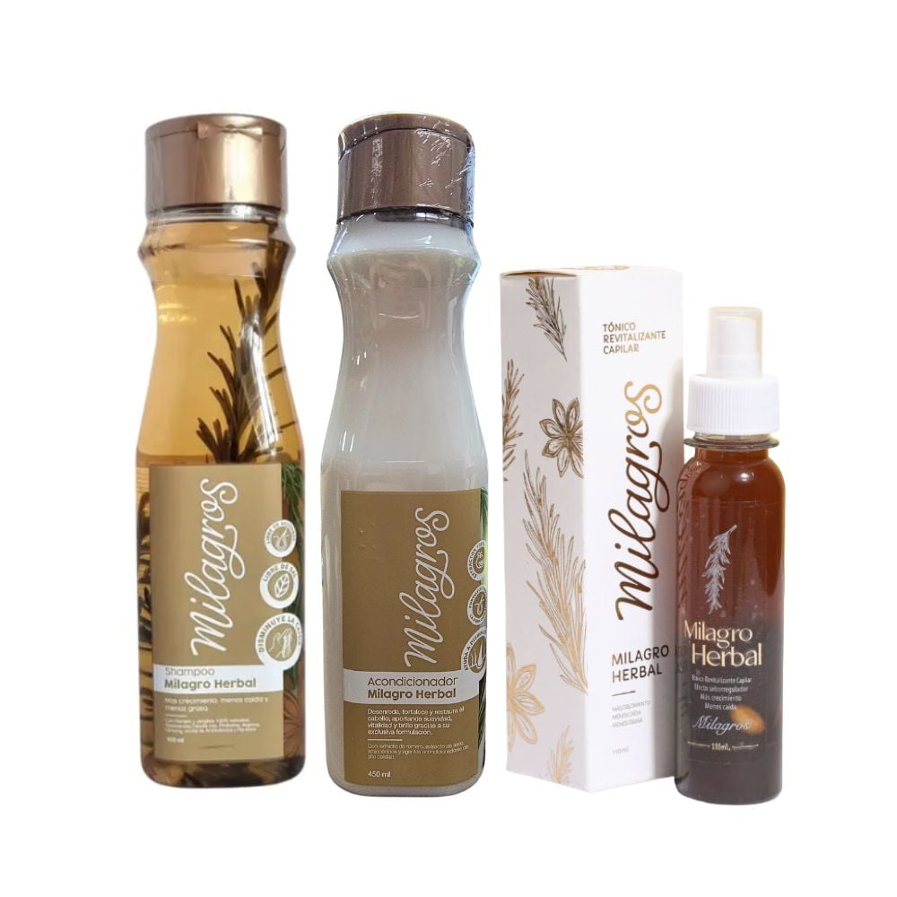 Milagros Shampoo Milagro Herbal, Acondicionador Milagro Herbal y Tonico Milagro Herbal (3 Pack)