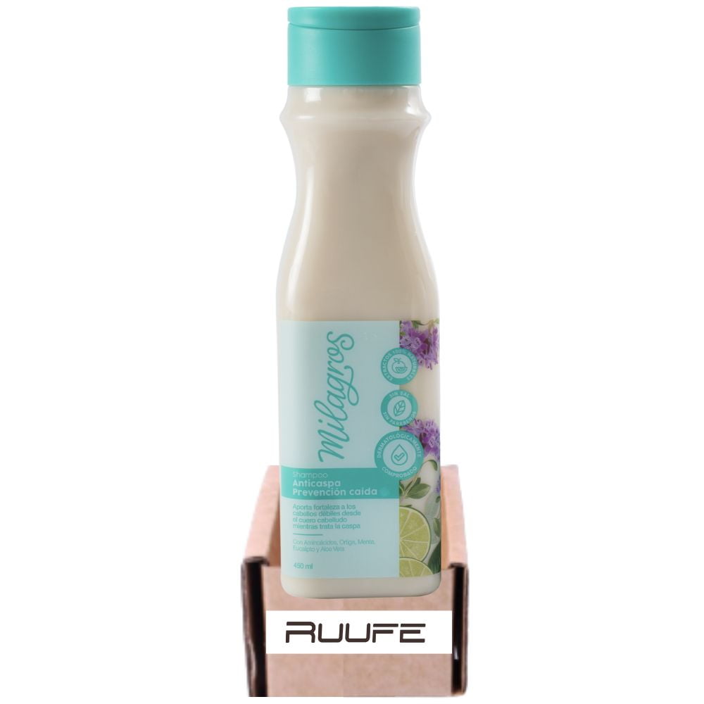Milagros Shampoo anti dandruff & hair loss prevention Miracle shampoo Shampoo Milagros Anticaspa Formula de efecto duuo, anti caspa y prevencioon caida champu milagros