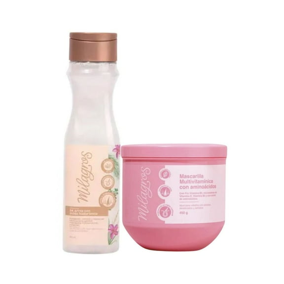 Milagros Shampoo de Arroz y Milagros Mascarilla Capilar Multivitaminica (2 Pack)
