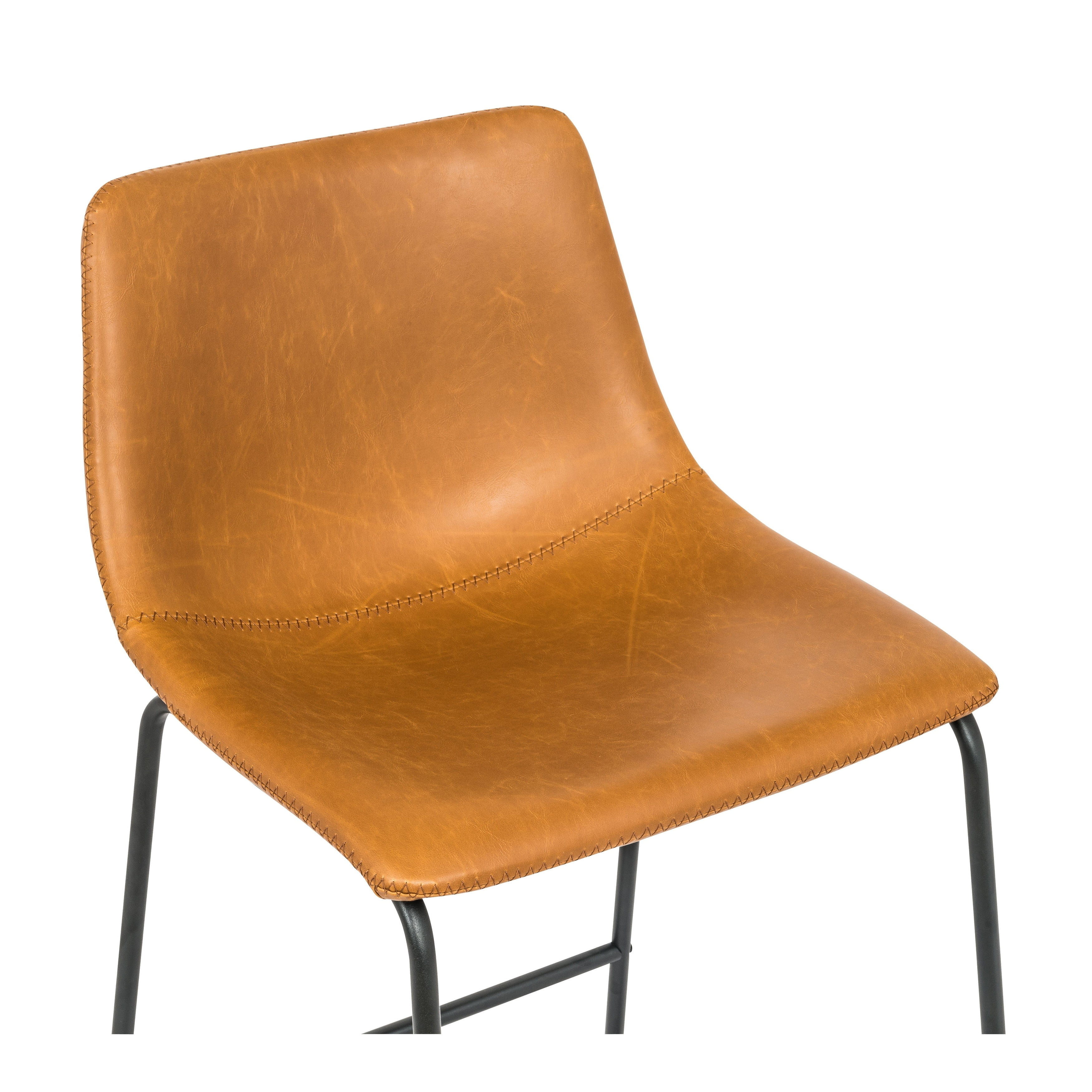 Milan 25'' Tan Faux Leather Bar Stool with Black Metal Legs