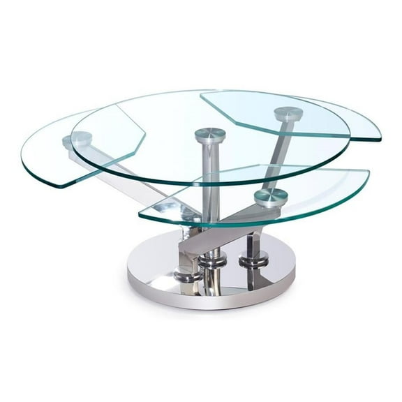 Milan 31.5" Contemporary Glass Motion Shelves Cocktail Table in Clear