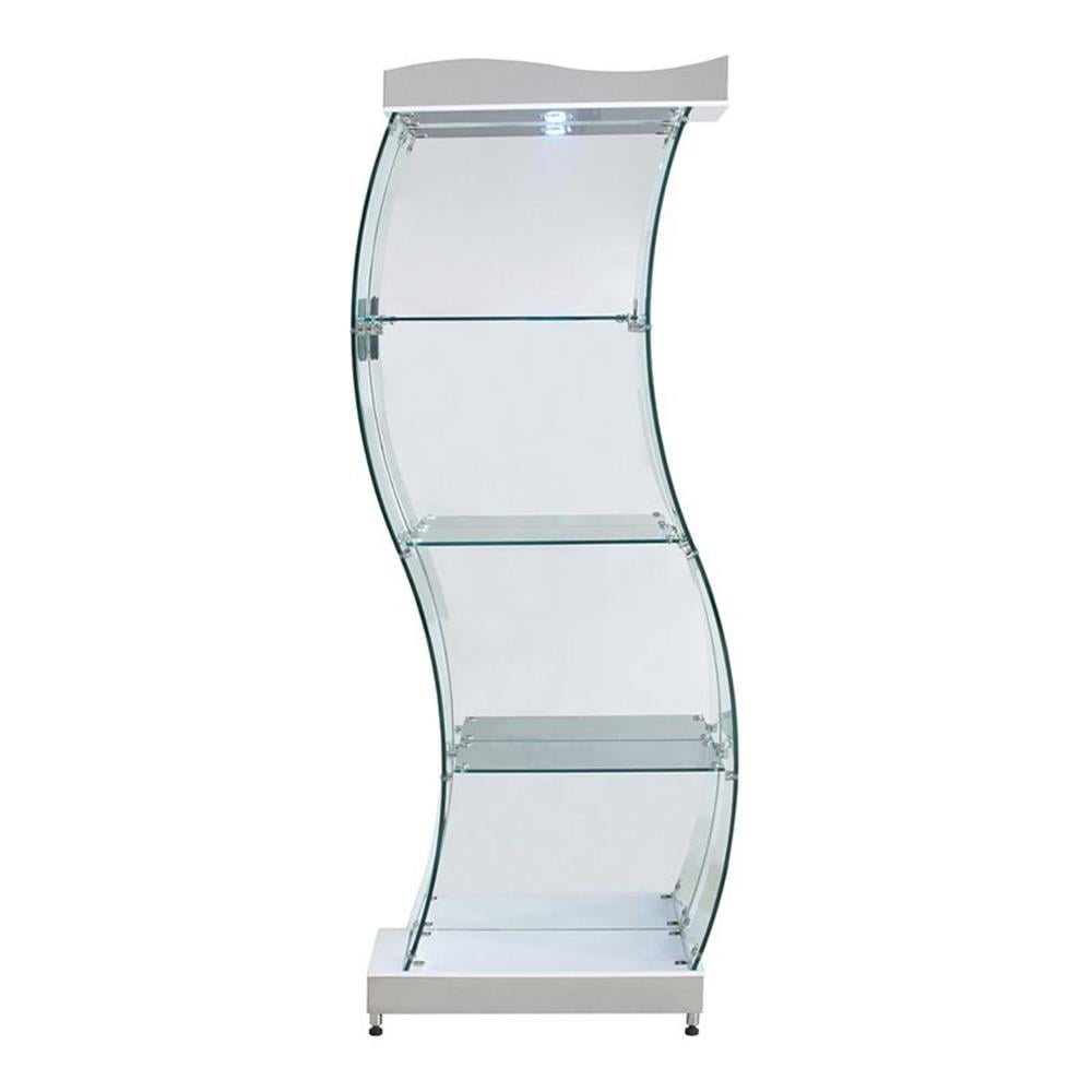 Milan 35.6" S-shaped Contemporary Steel and Glass Curio Cabinet in Clear/White