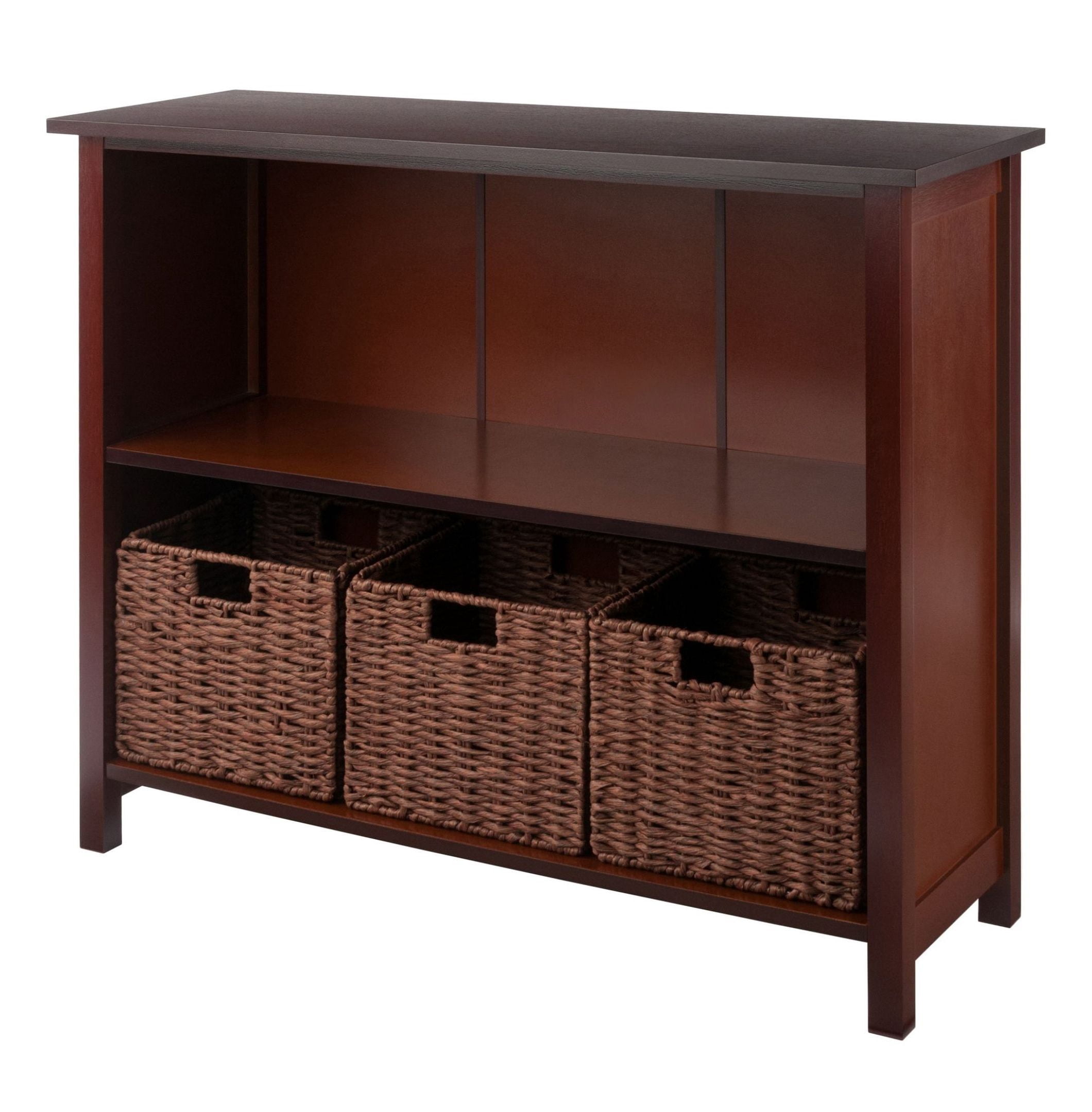Milan 4-Pc Storage Shelf with 3 Foldable Woven Baskets; Walnut ...
