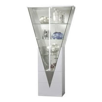 Milan 40.6" Triangle Contemporary Steel and Glass Curio Cabinet in Silver/Clear