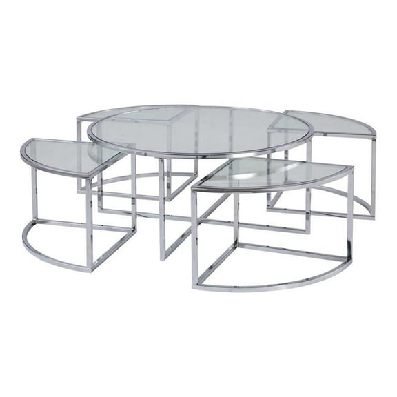 Milan 5-piece Contemporary Glass Nesting Cocktail Table Set in Clear/Chrome