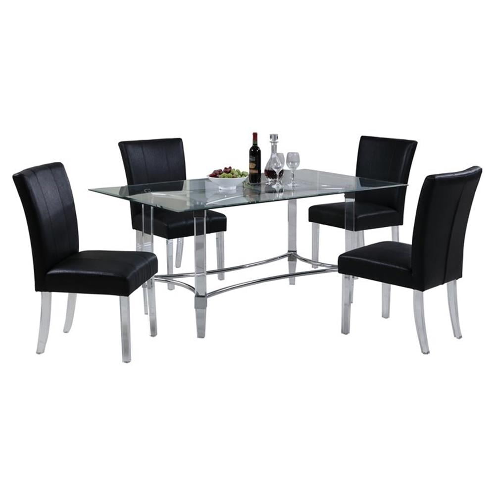 Milan 5-Piece Black Faux Leather and Glass Dining Set