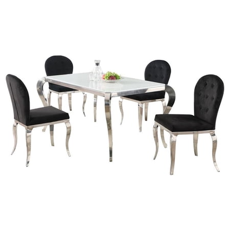 Milan 5-piece Contemporary Steel and Glass Dining Set in White/Black