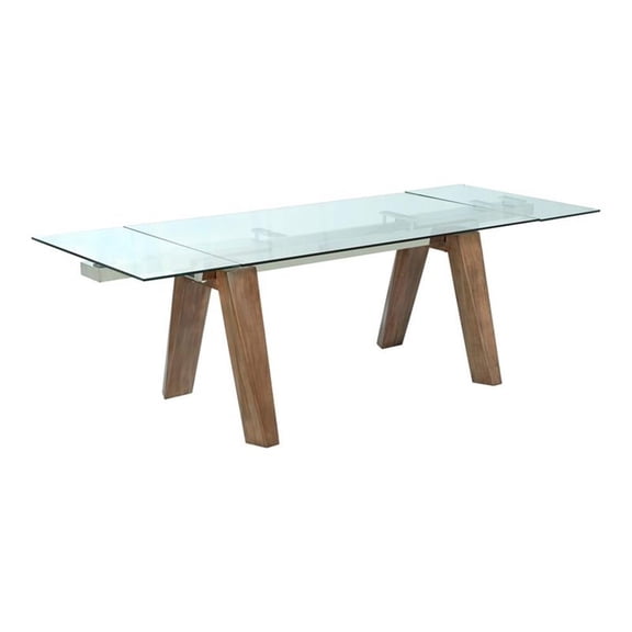 Milan 63" Steel and Glass Dining Table w/ Sawbuck Design Base in Walnut/Clear