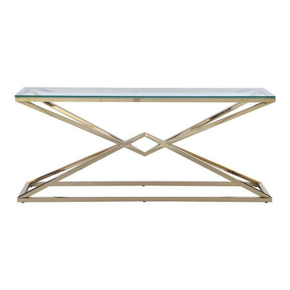 Milan 70.87" Contemporary Glass and Metal Sofa Table in Clear/Gold