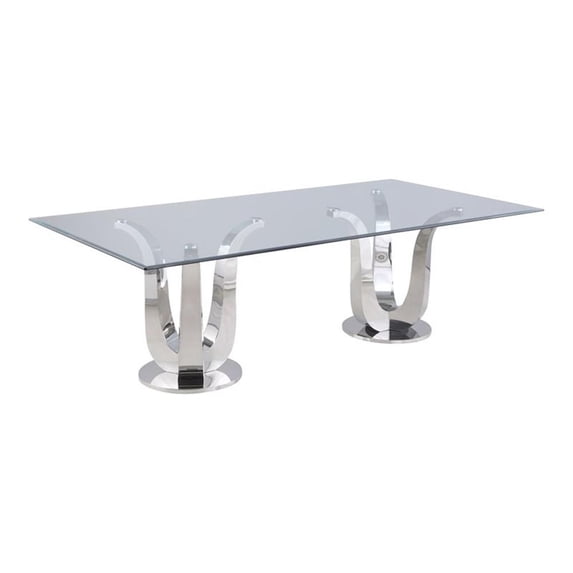 Milan Amelia Rectangular Contemporary Steel and Glass Dining Table in Clear