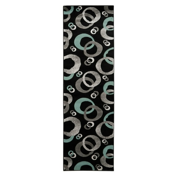 Milan Barnet Black Turquoise Rug 100% Polypropylene Abstract Pattern 5x8 ft
