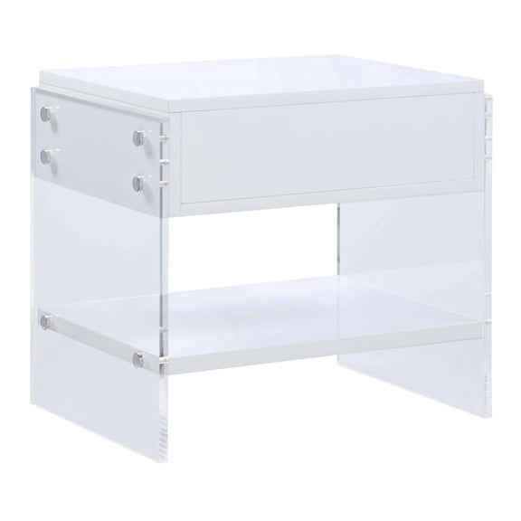 Milan Barry Collection Gloss White Wood & Acrylic Lamp Table with Drawer