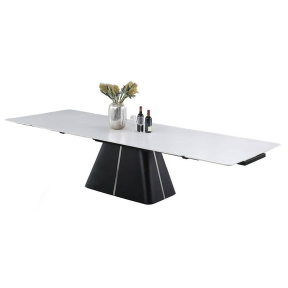Milan Belma Extendable Dining Table w/ Marbleized White Sintered Stone Top