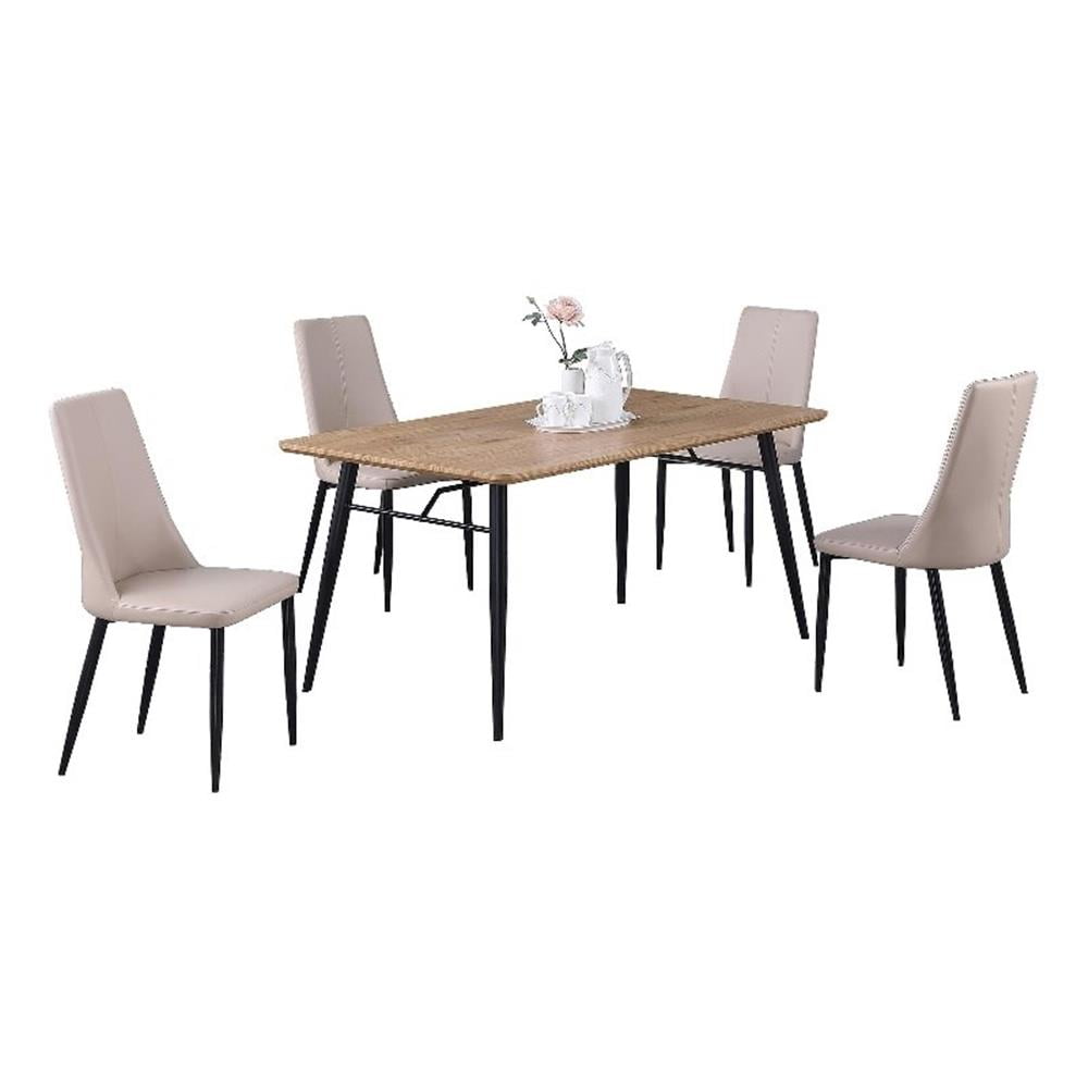 Milan Brenda Modern Dining Set with Oak Wooden Table & Beige Chairs - Walmart.com
