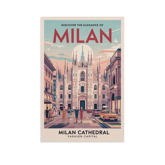 Milan Cathedral Classic Poster Retro Milan Cityscape with Fashionable Streets Print Poster