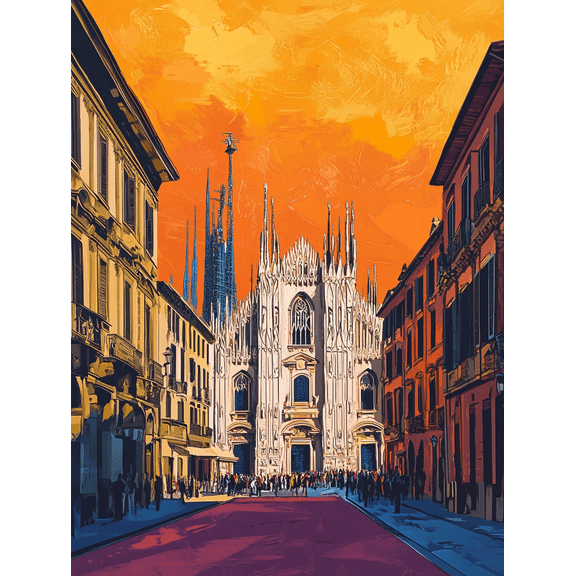 Milan Cathedral Sunset Canvas Art Print Suitable for Living Room Bedroom Office Dining Room and Hallway Decoration.