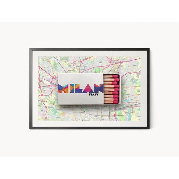 Milan City Map Poster Matchbox Style Italian Travel Wall Art Modern Apartment Eclectic Gallery Decor UNFRAMED Poster, Wall Art for Decor, Present, 24x36