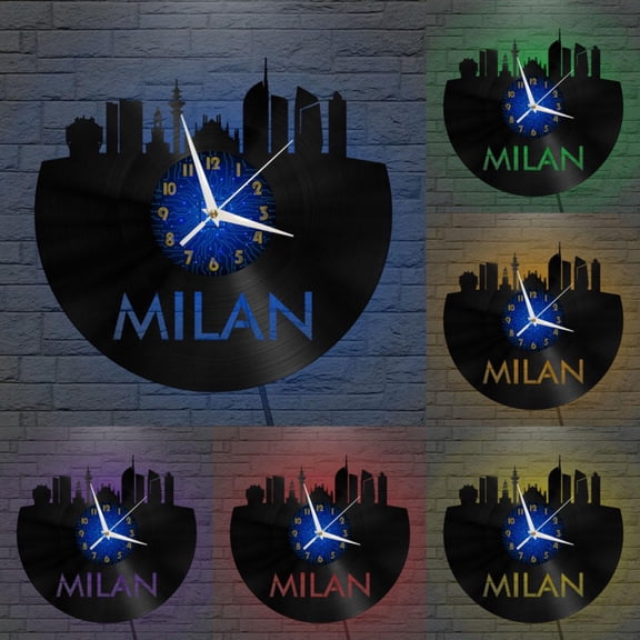 Milan CityView 12 Inch Vinyl Record Wall Clock - Silent, Creative, and Unique Clock for Living Room, Entryway, or Bedroom Decor - Perfect Gift Idea(12 inchs B with LED)