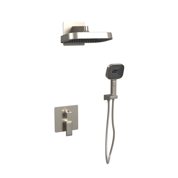 Milan 12-in Rain Showerhead Combo Shower System with Multi-function Handshower and Pressure Balanced Mixing Valve Brushed Nickel