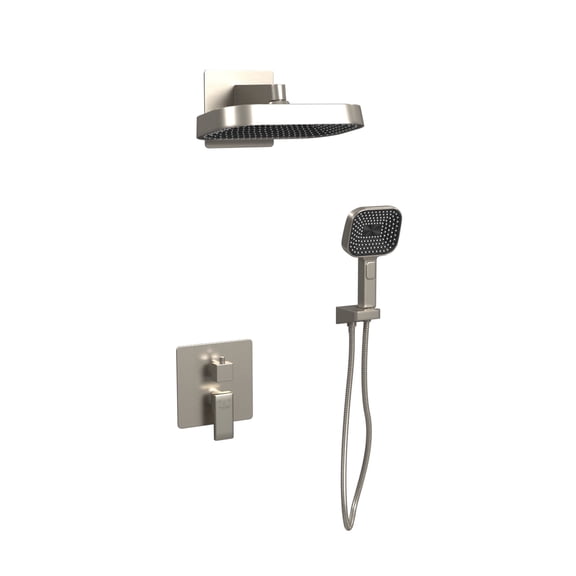Milan 12-in Rain Showerhead Combo Shower System with Multi-function Handshower and Pressure Balanced Mixing Valve Brushed Nickel