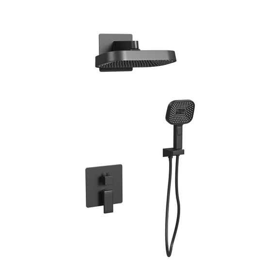 Milan 12-in Rain Showerhead Combo Shower System with Multi-function Handshower and Pressure Balanced Mixing Valve Matte Black