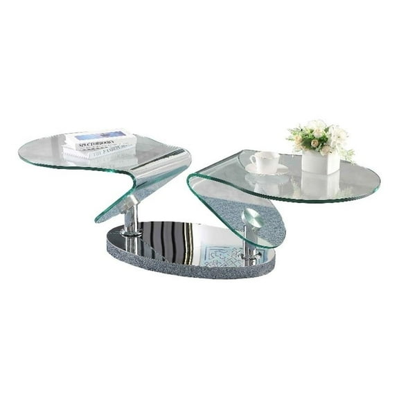 Milan Contemporary Motion Glass Top Cocktail Table with Steel Base in Clear
