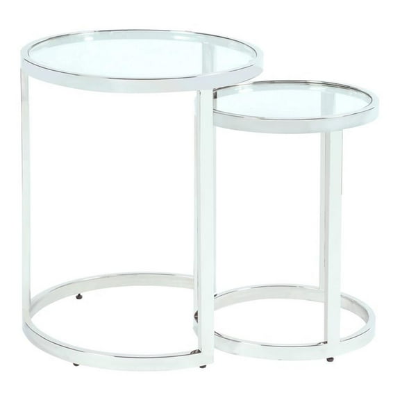 Milan Contemporary Steel and Glass 2-In-1 Nesting Lamp Table Set in Clear