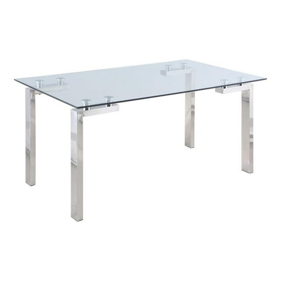 Milan Cristy 35.04" Contemporary Steel and Glass Dining Table in Clear