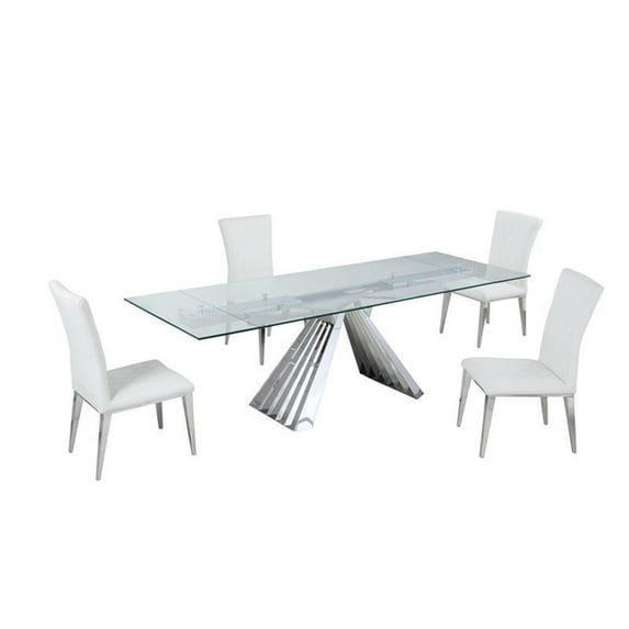Milan Domino Pyramid Base Dining Set w/ Glass Top and Gray Motion-back Chairs
