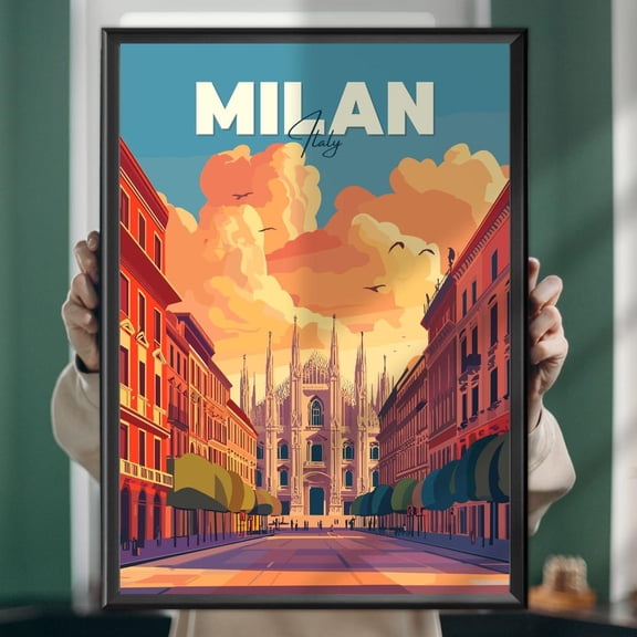 Milan Duomo Di Milano Cathedral Travel Poster Iconic Italian Architecture Art UNFRAMED PAPER POSTER, Home Decor, Vintage Gift, Living Room Dercor