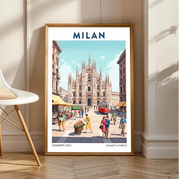 Milan Duomo & Vintage Tram Print: Italian Cityscape Art, Unframed Poster Size 24x36