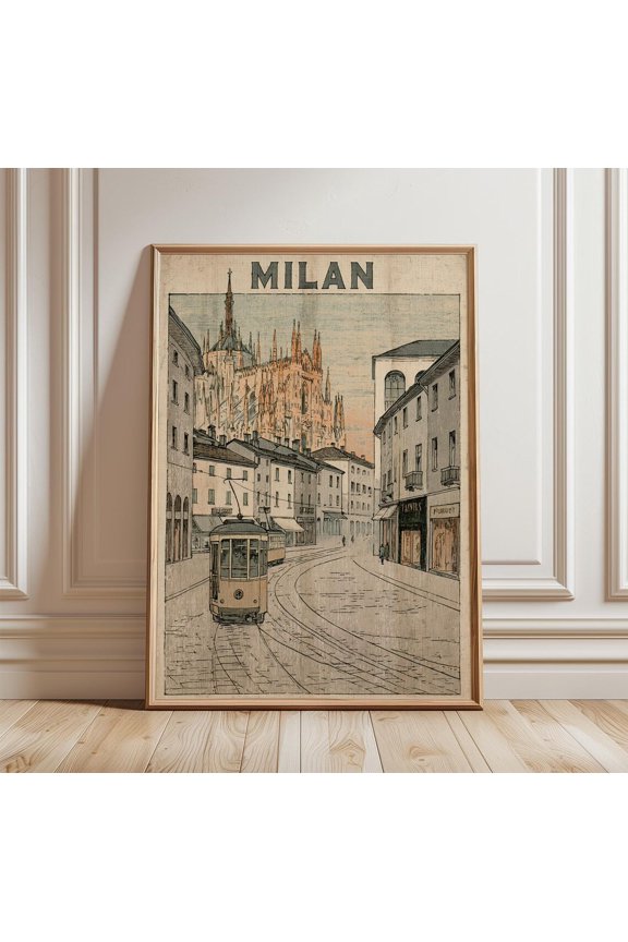 Milan Duomo Vintage Travel Print City Wall Art, Unframed Paper Print