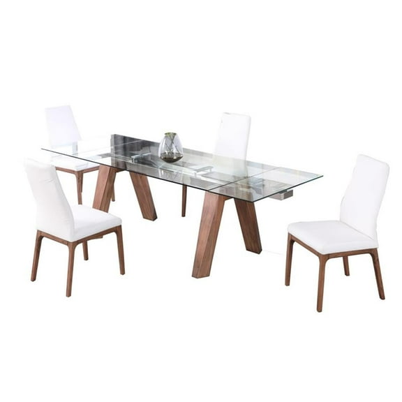 Milan Esmeralda Walnut Veneer 5-PC Dining Set w/ 2-Tone White/Wood Chairs