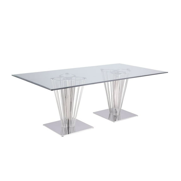 Milan Fiona Rectangular Contemporary Steel and Glass Dining Table in Clear