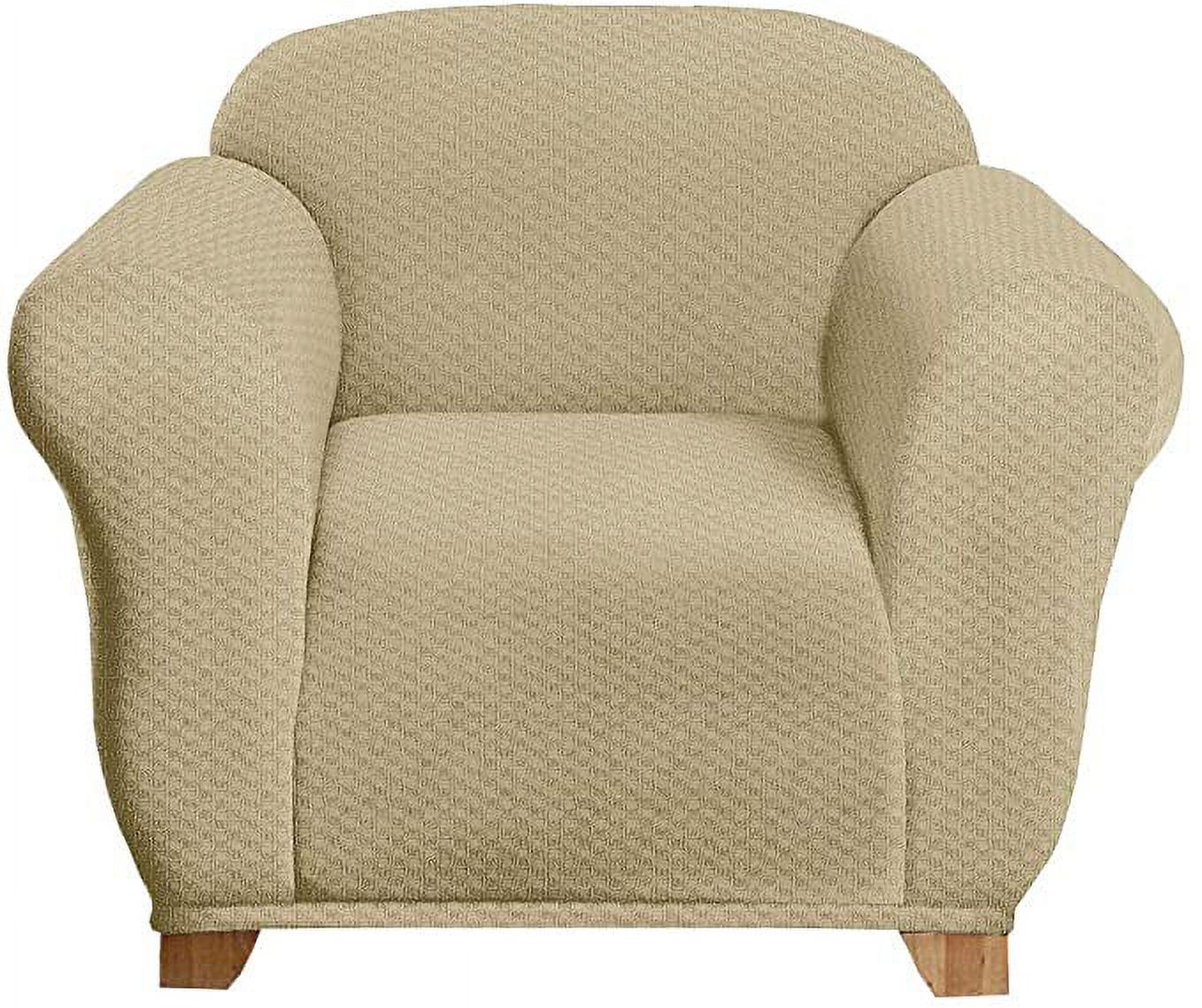 Milan Furniture Slipcover Fitted Protector Couch Cover Jacquard Soft Stretch Non Slip Fabric, Arm Chair, Sand