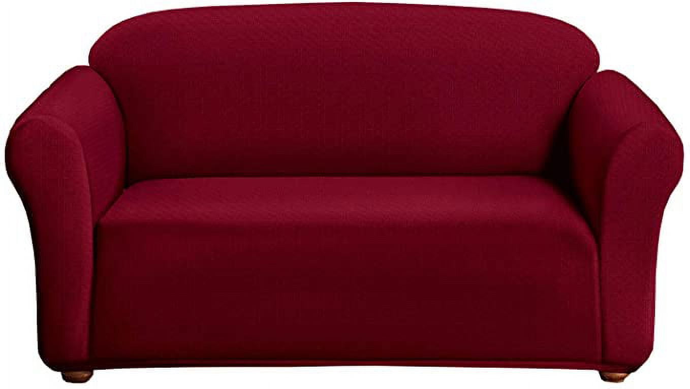 Milan Furniture Slipcover Fitted Protector Couch Cover Jacquard Soft Stretch Non Slip Fabric, Loveseat, Burgundy