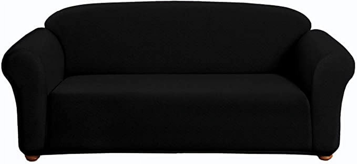 Milan Furniture Slipcover Fitted Protector Couch Cover Jacquard Soft Stretch Non Slip Fabric, Sofa, Black