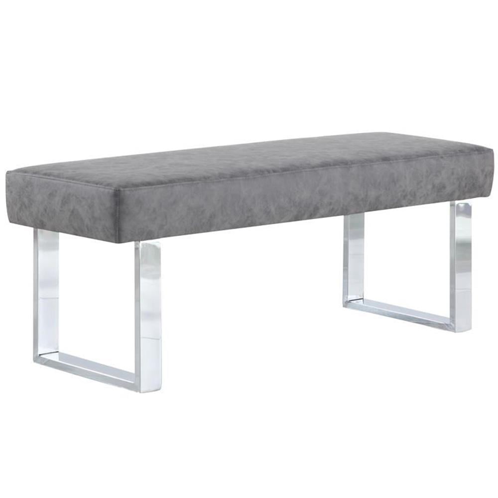 Gray Faux Leather Upholstered Bench with Stainless Steel Legs