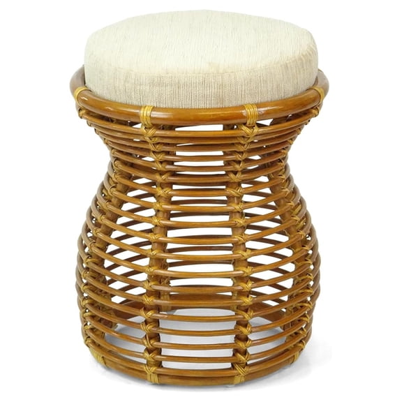 Milan Handmade Natural Rattan Wicker Ottoman Stool Vanity Bedroom Fully Assembled Colonial Color
