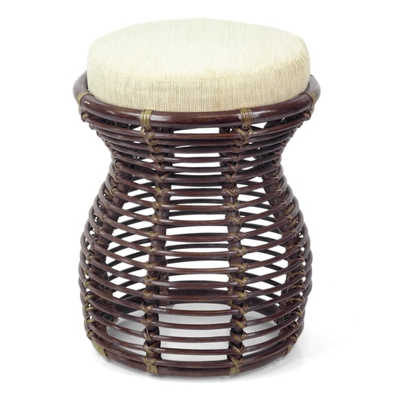 Milan Handmade Natural Rattan Wicker Ottoman Stool Vanity Bedroom Fully Assembled, Dark Brown