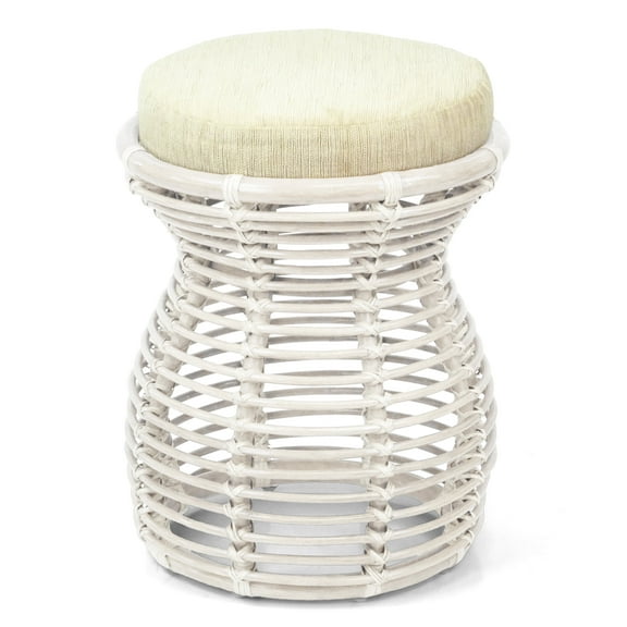 Milan Handmade Natural Rattan Wicker Ottoman Stool Vanity Bedroom Fully Assembled White Wash