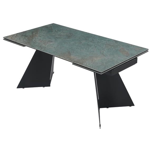 Milan Henner Extendable Dining Table w/ Green Ceramic Top & Black Steel Base