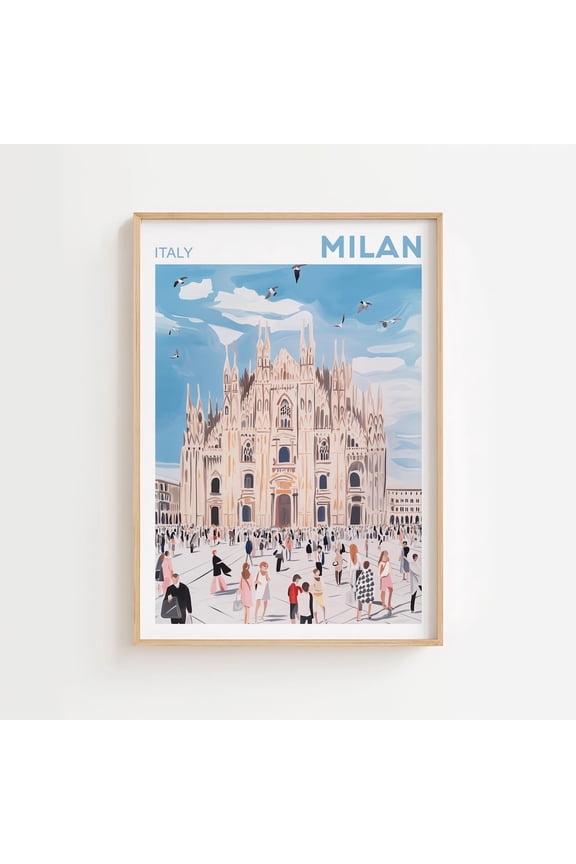 Milan Italy Duomo Print,Milano Poster,Pastel Dorm Decor,Retro Art Print,Milan Wall Art Illustration,Milan Vintage Minimal De Poster, Size 12x18 UNFFRAMED F03.1.8l2202