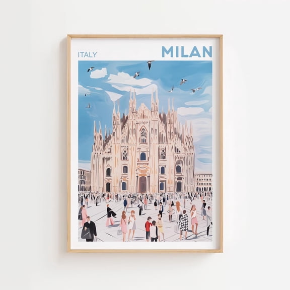 Milan Italy Duomo Print,Milano Poster,Pastel Dorm Decor,Retro Art Print,Milan Wall Art Illustration,Milan Vintage Minimal De Poster, Size 8x12 UNFFRAMED F03.1.8l2202