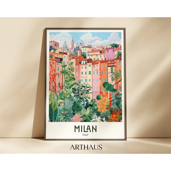 Milan Italy Travel Milan Trendy Italy Vintage Art, Stretched Canvas Size 16x24