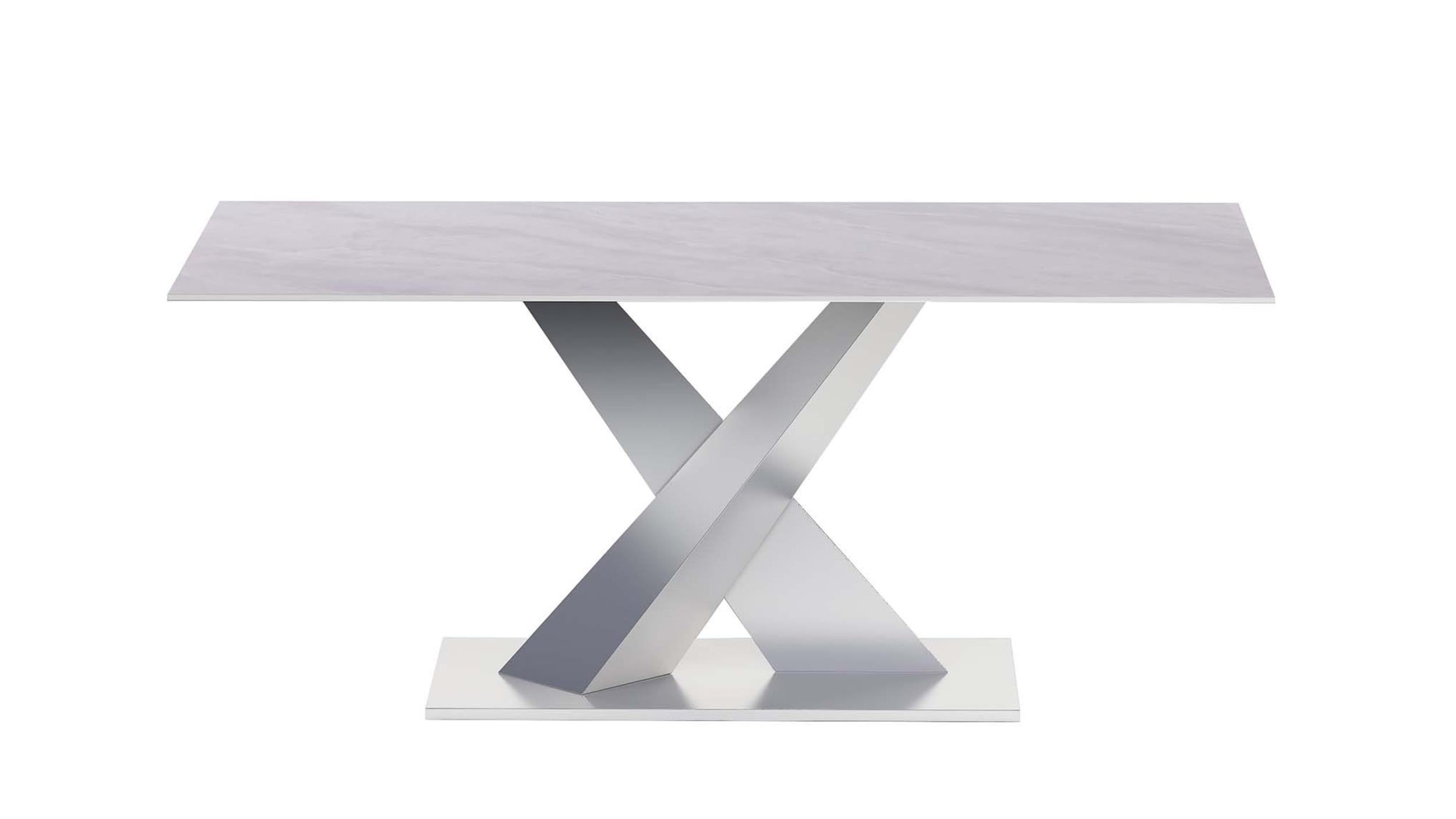 Contemporary White Sintered Stone Dining Table with Steel Base