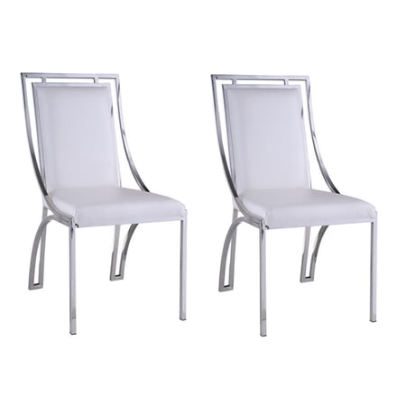 Milan Joana Polished White Faux Leather Open Frame Side Chair (Set of 2)